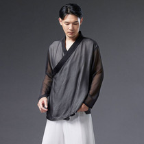 Summer light and thin breathable Han suit mens undershirt Chinese wind retro-style reclining chaise longhouse with long sleeve blouses