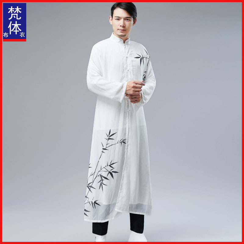 China Blizzard Spinoff Long Shirts Ancient Wind Men's Clothing Chinese Summer Long Gowns Mansuit Zen gowns The gowns are flying in and out of the suit