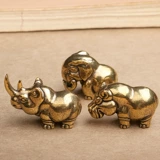 Антикварные персонализированные твердые латунные животные в Африке, три сокровища, слон, бегемот, носорог, настольные небольшие украшения, аксессуары для наконечников