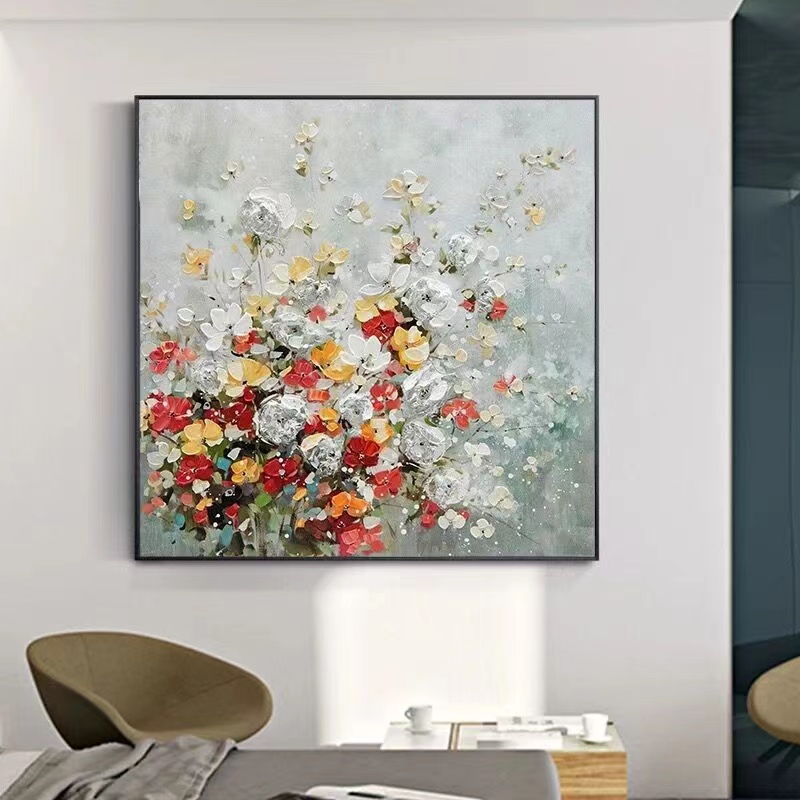 Pure hand-painted oil painting abstract flower restaurant single hanging painting bedroom bedside decoration painting warm living room sofa mural