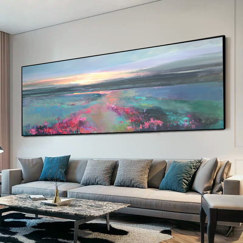 Modern minimalist living room sofa background wall decorative painting horizontal version light luxury hanging painting hand-painted landscape oil painting abstract mural