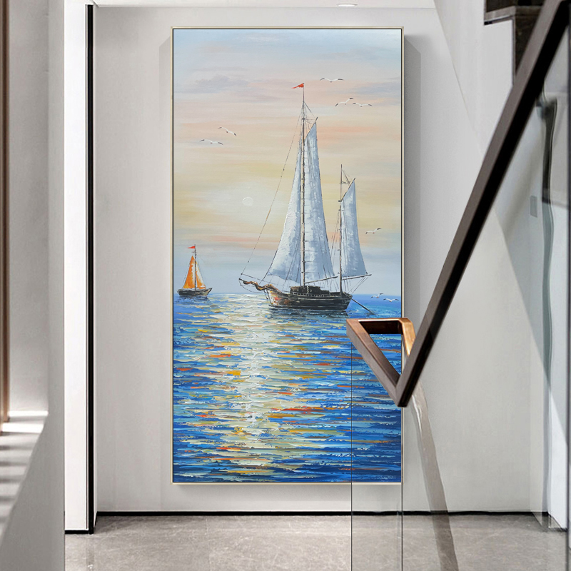 Simple modern entrance porch decorative painting three-dimensional hanging painting Nordic wind corridor aisle mural abstract oil painting sailboat