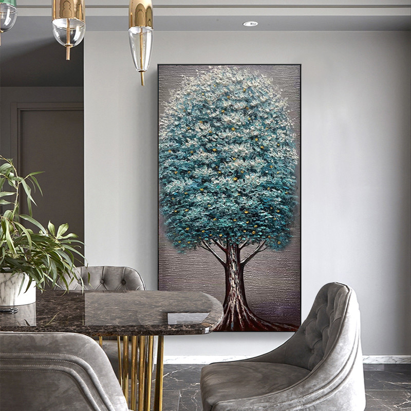 Hand-painted fortune tree light luxury hanging painting entry hallway fantasy decoration painting dining room living room corridor end aisle mural