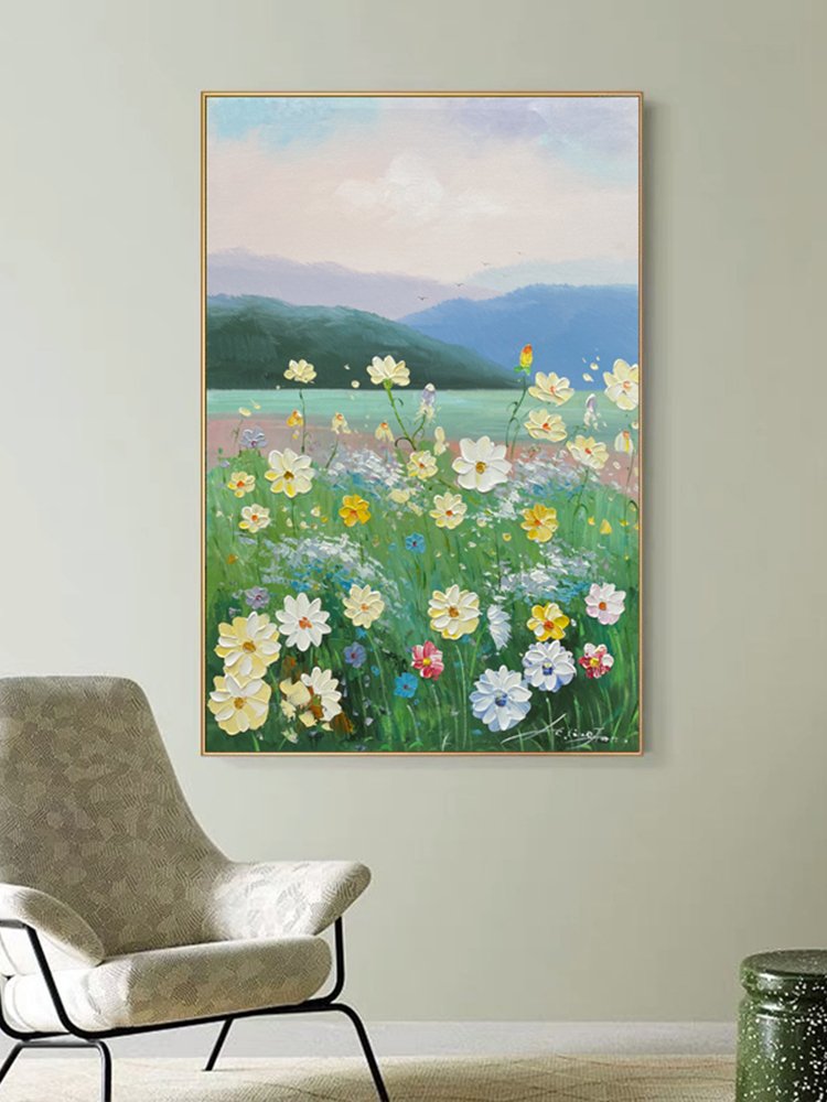 Modern light luxury living room decorative painting restaurant vertical hanging painting porch Nordic high-end corridor mural spring landscape painting