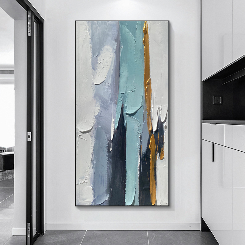 Light luxury color block entrance porch decorative painting modern minimalist vertical version corridor end aisle hanging painting abstract mural