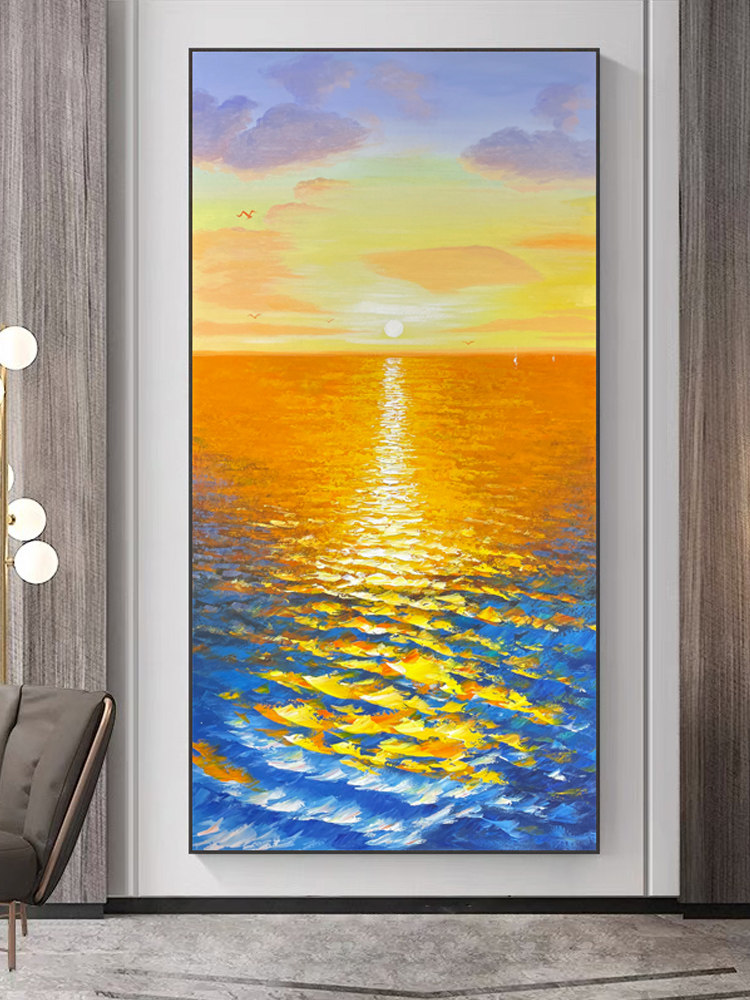 Modern minimalist entry porch decorative painting corridor aisle end vertical hanging painting light luxury sea view sunrise landscape painting