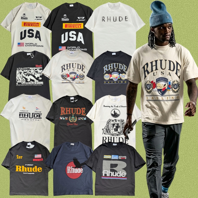 High-End Rhude American Casual Short-Sleeve Letter Print 2026 New European and American Trendy Simple High Street T-Shirt High-End Rhude American Casual Short-Sleeve Letter Print 2026 New European and American Trendy Simple High Street T-Shirt