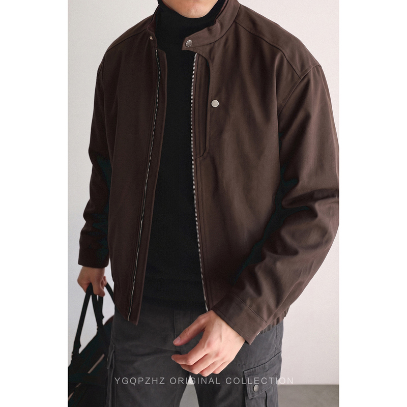 British Preppy Style Rich Vintage Pure Coffee Color Stand Collar Casual Jacket Men's 2026 Autumn Loose American Style Jacket Men British Preppy Style Rich Vintage Pure Coffee Color Stand Collar Casual Jacket Men's 2026 Autumn Loose American Style Jacket Men