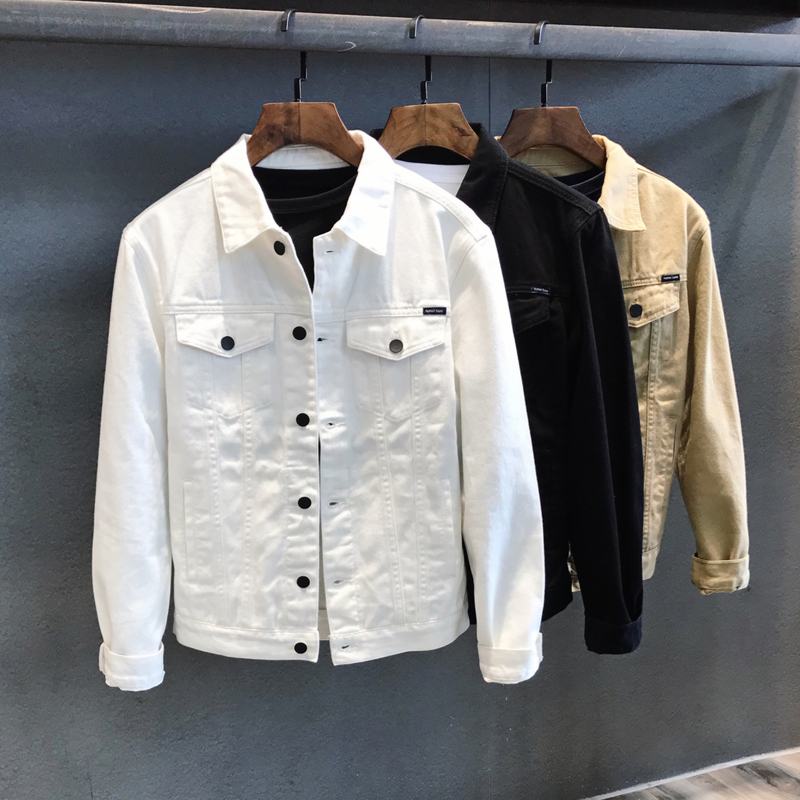 Pure Cotton Spring and Autumn Casual Short White Denim Jacket Men's Top Korean Style Trendy Workwear Denim Jacket for Men Pure Cotton Spring and Autumn Casual Short White Denim Jacket Men's Top Korean Style Trendy Workwear Denim Jacket for Men