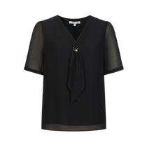 Jiuzi Annako clean fit floating collar pleated short-sleeved light chiffon top for women 2024 summer new style