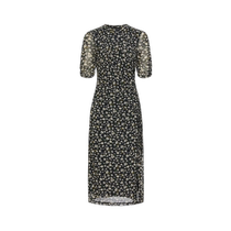 Jiuzi Annako light and mature design side slit printed drawstring tea break dress women 2024 summer new style