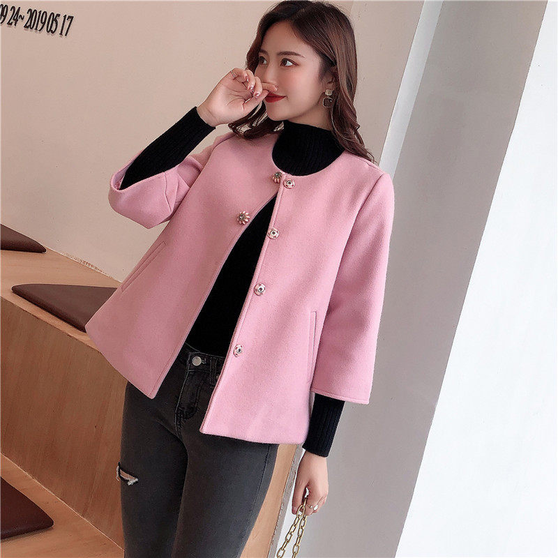 Collarless woolen coat for women's short Korean version of the new fashion for autumn/winter 2019 loose small tweed coat
