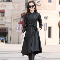  Leather womens mid-length autumn and winter new 2021 fashion stand-up collar irregular Haining Piu leather windbreaker jacket trend