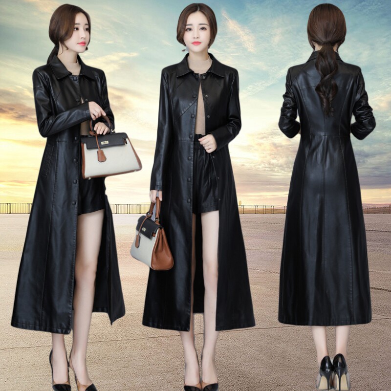 Haining leather jacket women's mid-length temperament self-cultivation 2023 autumn and winter new cotton thickened warm PU leather windbreaker jacket