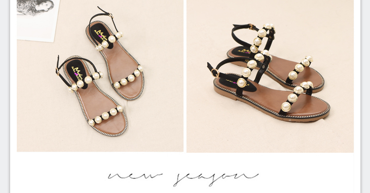 Mùa hè 2019 mới đôi sandal ngọc trai La Mã nữ mùa hè đế bệt với phiên bản Hàn Quốc của những đôi giày tiên nữ hoang dã mềm mại xăng đan đế xuồng