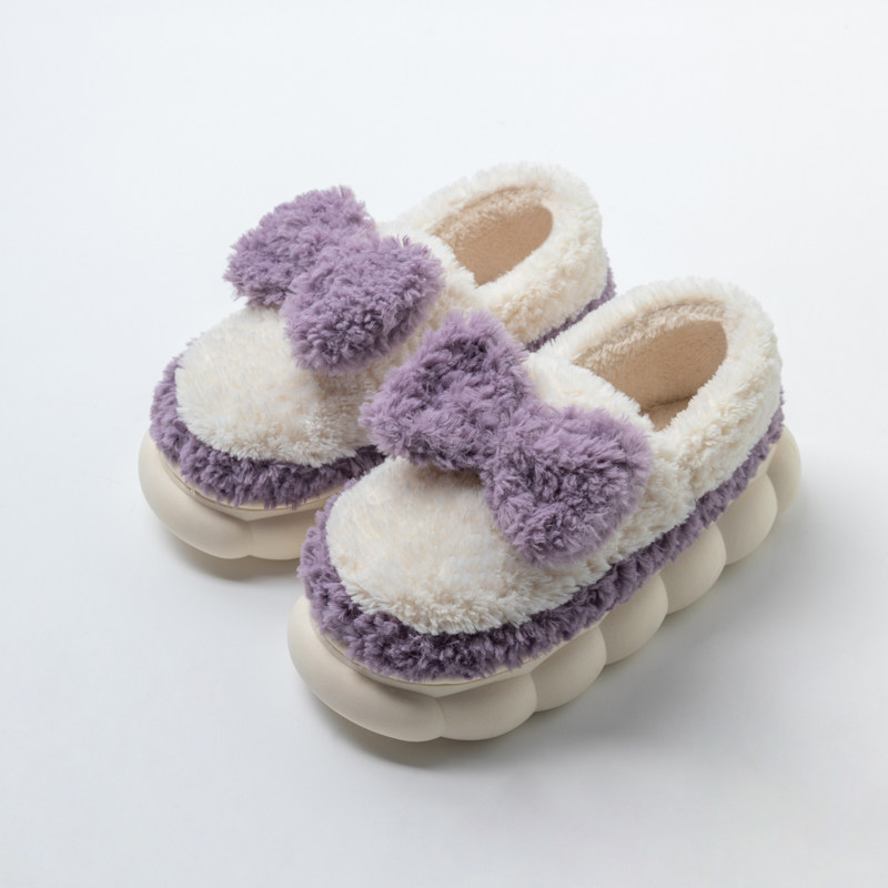 Cotton slippers female autumn and winter new warm and lovely butterfly bow room household anti-slip thick moon shoe bag after birth