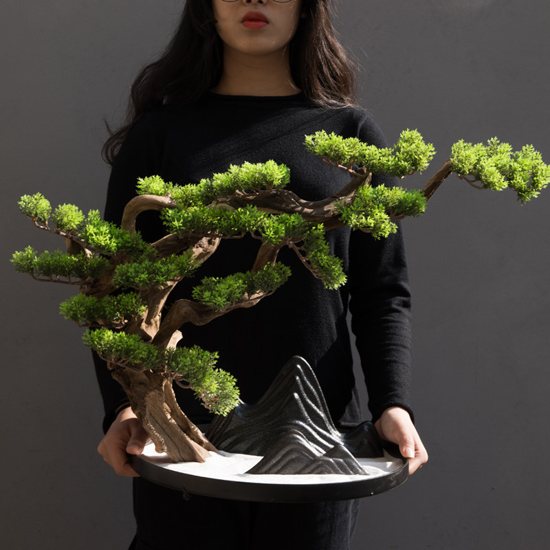 Mai Tao Xuanguan soft decoration model room simulation Chinese welcome pine bonsai green plant living room hotel home ornaments