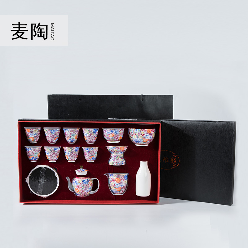 MaiTao colored enamel high - grade ceramic tea set suit household of Chinese style antique teapot tea pot on the whole