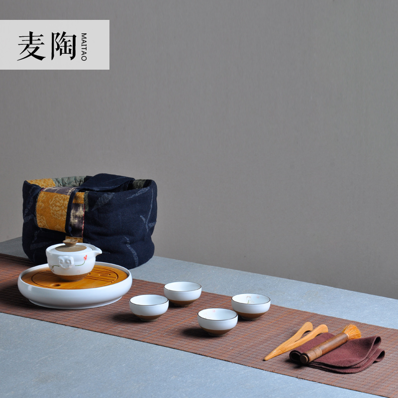 Travel MaiTao portable cotton and a pot of four cups of kung fu tea set to receive a bag bag teapot teacup tea tray tea sea