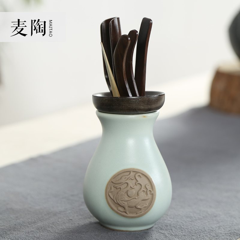 MaiTao kung fu tea accessories tea six gentleman your up ceramic ebony wenge wood ChaZhen ChaGa