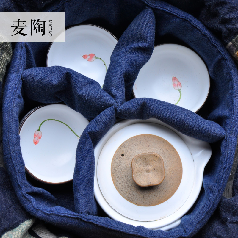 Travel MaiTao portable cotton and a pot of four cups of kung fu tea set to receive a bag bag teapot teacup tea tray tea sea