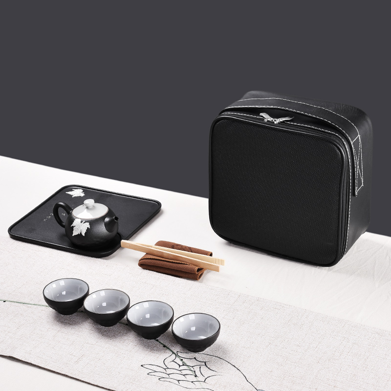 MaiTao manually set tin portable travel tea set of black suit kung fu tea set suit ceramic tureen