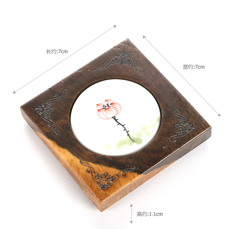 MaiTao kung fu tea tea tray parts small cup mat heat insulation cup mat ebony wood, ceramic tea saucer