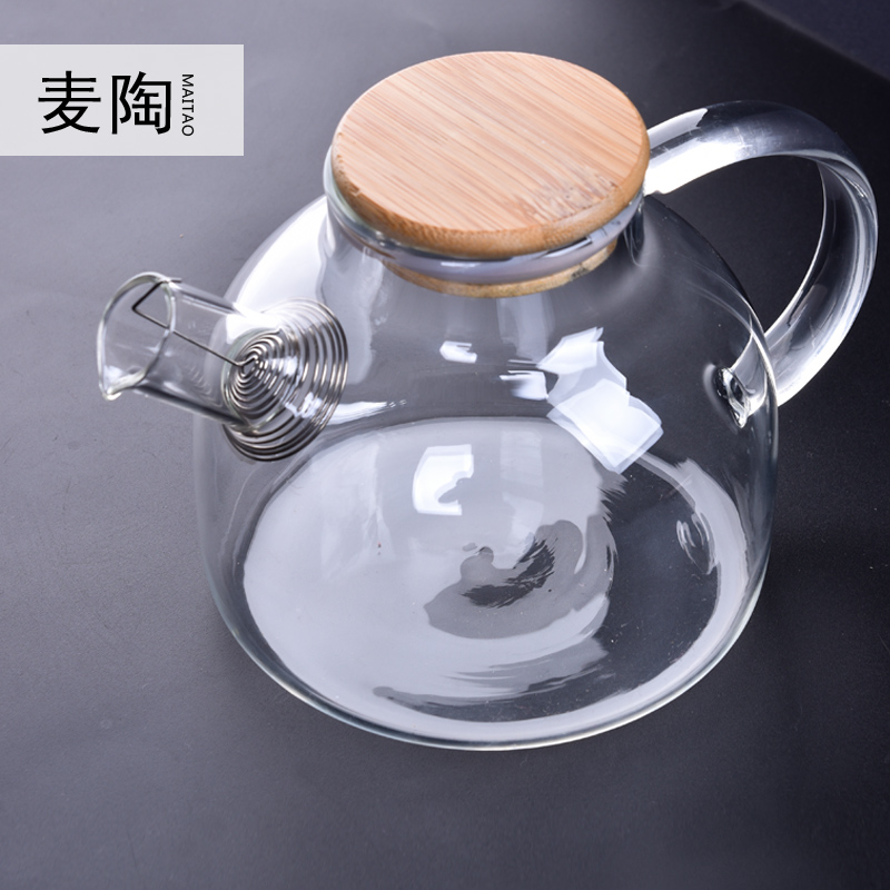 Kung fu tea kettle MaiTao heat - resistant glass checking wooden cover flower teapot tea cups tea kettle