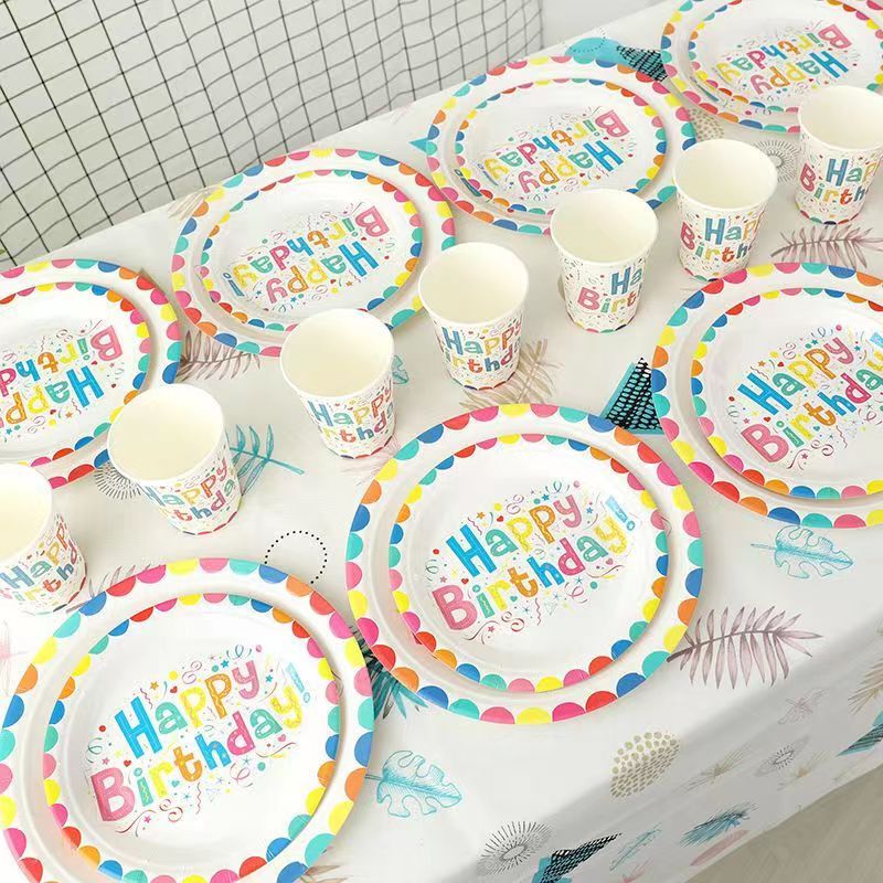 Disposable Paper Plates, Paper Cups, Tableware, Balloons, Tablecloths, Kidsren's Birthday Party Dessert Table Decoration Scene Layout Set