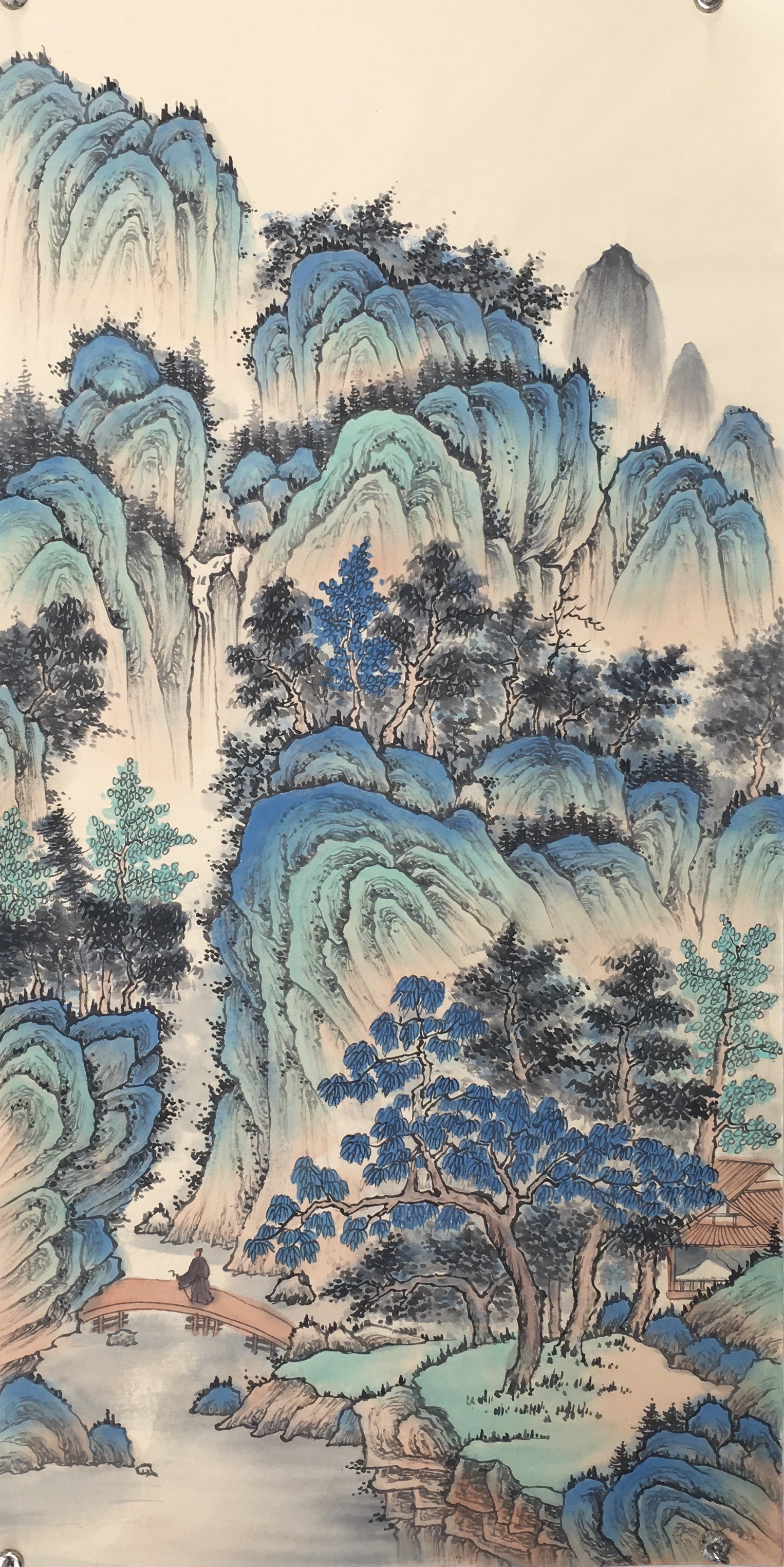 Four feet 1 4 * 0 7 m The landscape pure hand-painted Chinese painting source is far from the ancient green landscape-Taobao