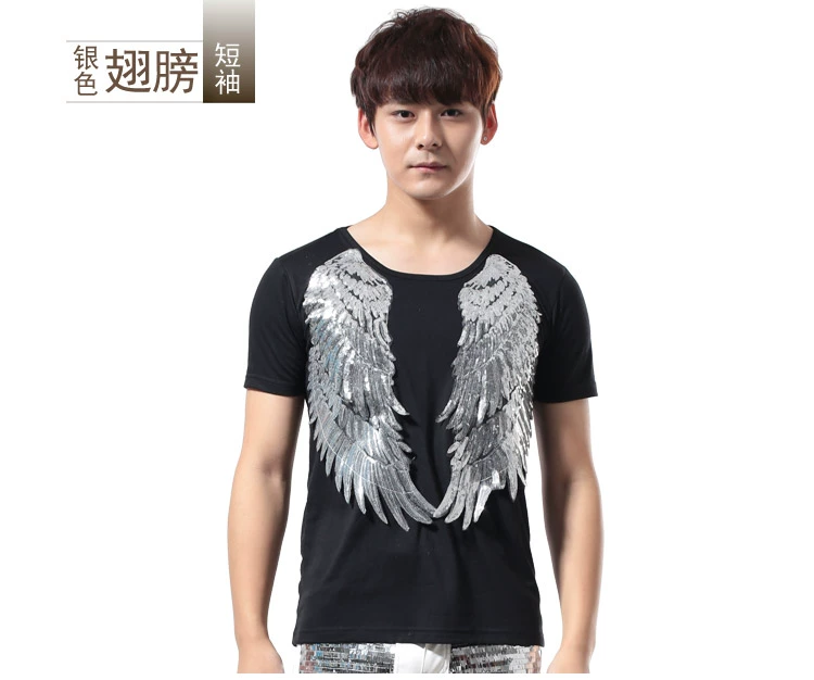 Moderator hiệu suất giai đoạn quần áo mỏng sequin cotton ngắn tay T-Shirt DS ngắn tay nam DJ điệp khúc trang phục áo phông nam hàng hiệu