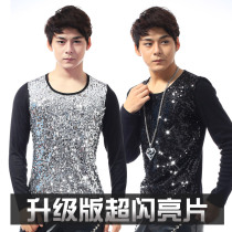 Sequin men sashimi long sleeve T-shirt night club Mens Singer DS fashion show Costume Performance Costumes