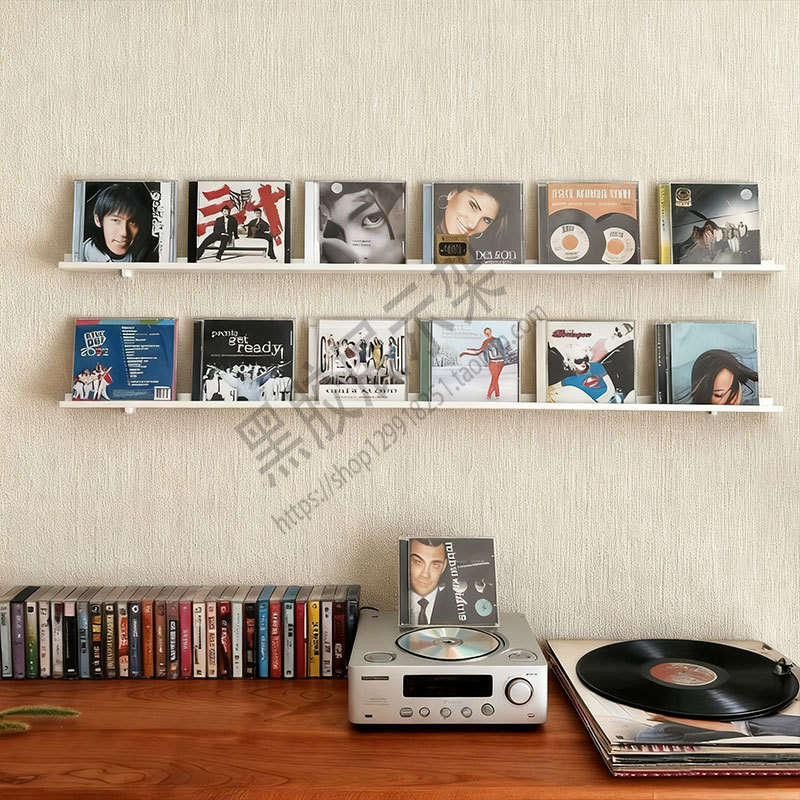 Cd Display Rack Album Wall-Mounted Metal Black and White Vinyl Record Storage Rack Lp/Cd/Tape Storage Rack