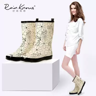 Good rainy season spring and summer women's middle tube mosaic rubber rain boots waterproof fashion and comfortable women's rain shoes rubber shoes