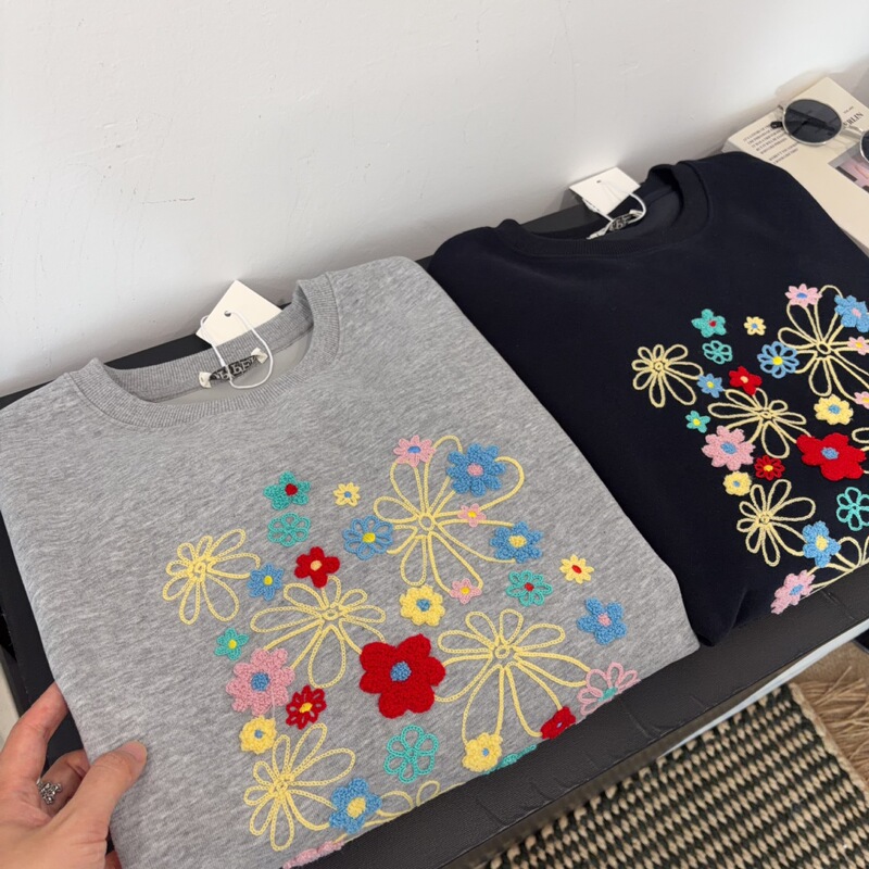 Korean-Style Sweet Floral Towel Embroidery Round-Neck Pullover Sweatshirt for Women, New Autumn Loose Fit, Slimming, Versatile Casual Top Korean-Style Sweet Floral Towel Embroidery Round-Neck Pullover Sweatshirt for Women, New Autumn Loose Fit, Slimming, Versatile Casual Top