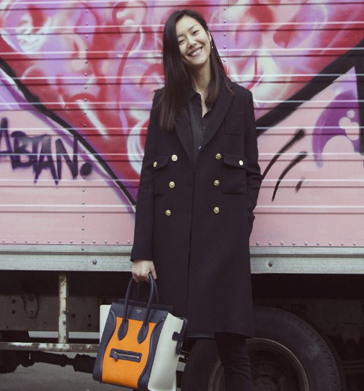 Mùa đông 2018 của phụ nữ mới Liu Wen với áo khoác len dài màu đen áo dạ ngắn