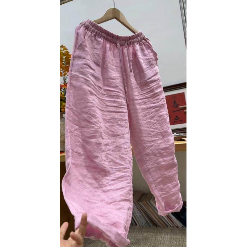 Pink Simple Versatile Cropped Casual Pants for Women, Summer Thin New Style, Plus Size, Slimming, Loose Straight-Leg Pants Pink Simple Versatile Cropped Casual Pants for Women, Summer Thin New Style, Plus Size, Slimming, Loose Straight-Leg Pants
