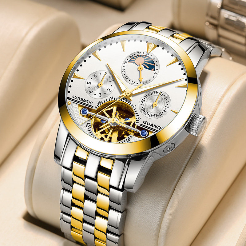 Guanqin watch fully automatic mechanical men's watch fine steel anti-flywheel tide business leisure 2019 new watch