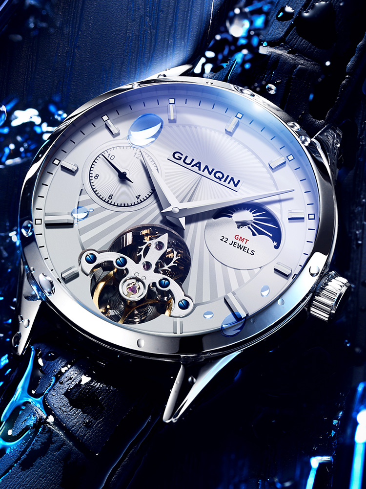 Guanqin watch Men's mechanical watch Waterproof fashion trend domineering brand name automatic flywheel Men's watch Hollow watch