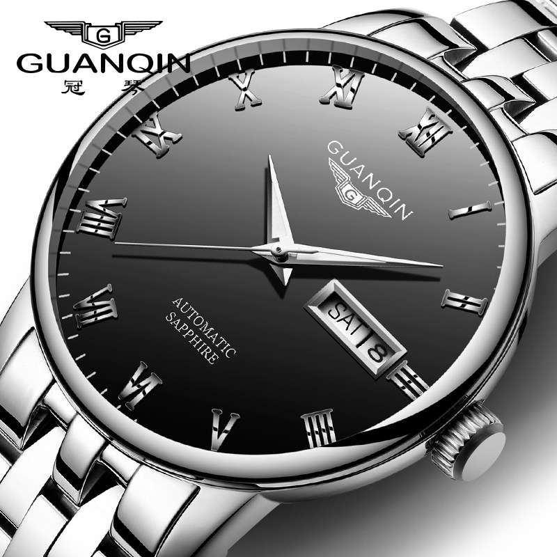 Guanqin watch Men's waterproof mechanical watch Automatic steel belt hollow tide luminous brand business men's watch
