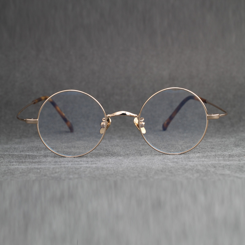 Pure titanium round frame glasses male and female retro art eyelachlens ultra-light spectacle frame gold silk side spectacle frame 5002