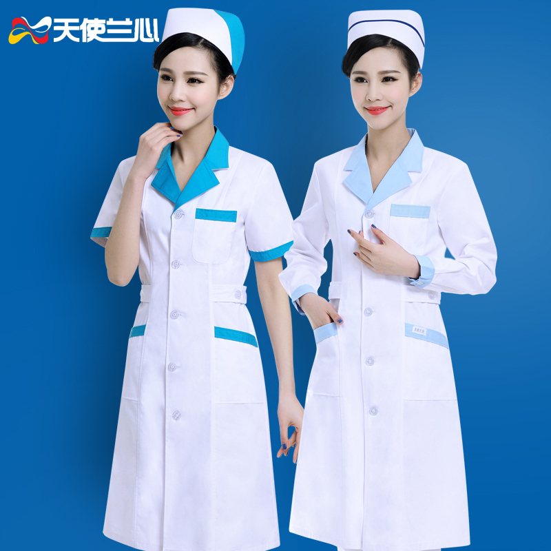 Nurse's clothes Summer thin female white coat with short sleeves Jacket Doctor Intern Tattoo Embroidered College Beautician work clothes