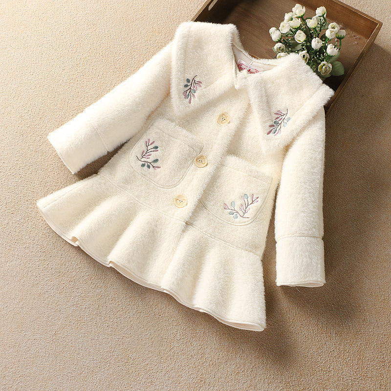 Girls' mink velvet coat autumn and winter thickened Western style fashionable imitation fur children's baby woolen coat mid-length version