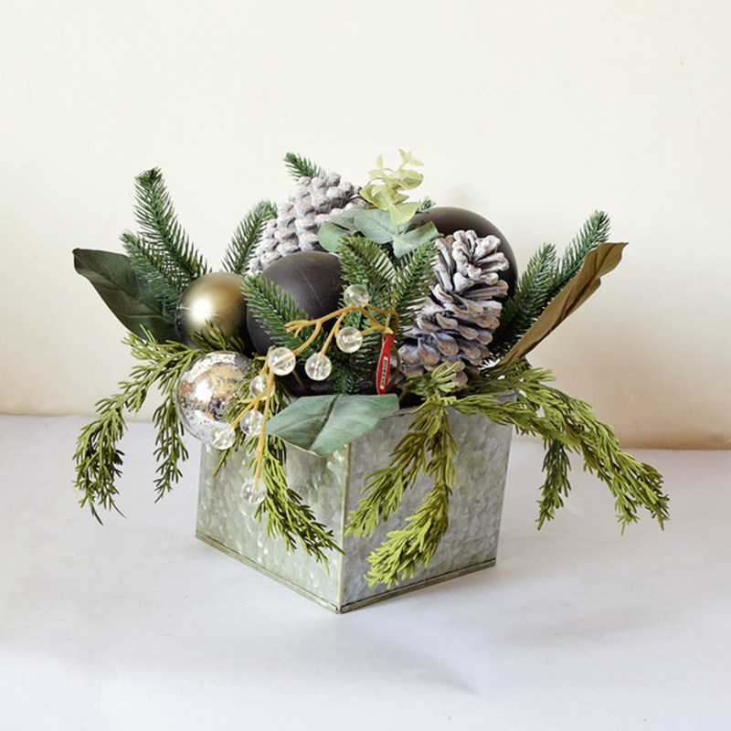 Christmas Pendulum pieces Decorative Flocking Pine Nuts Bonsai Dried Flowers Fake Leaves Green Foliage Yugali Berries Emulation Flowers