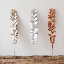 Golden simulation leaf single branch flower arrangement decoration silver fake tree leaves Creative Wall plant floral soft material