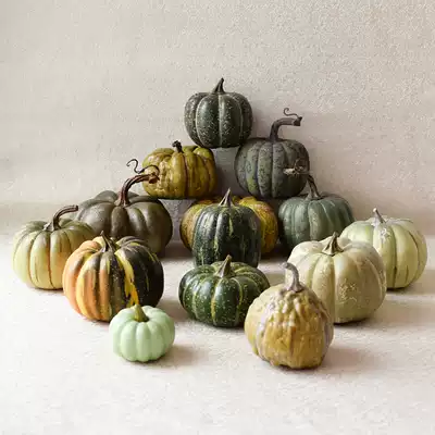 Fake pumpkin props simulation vegetable model green skin small pumpkin Halloween ornaments Leisure Farm decoration creative pastoral