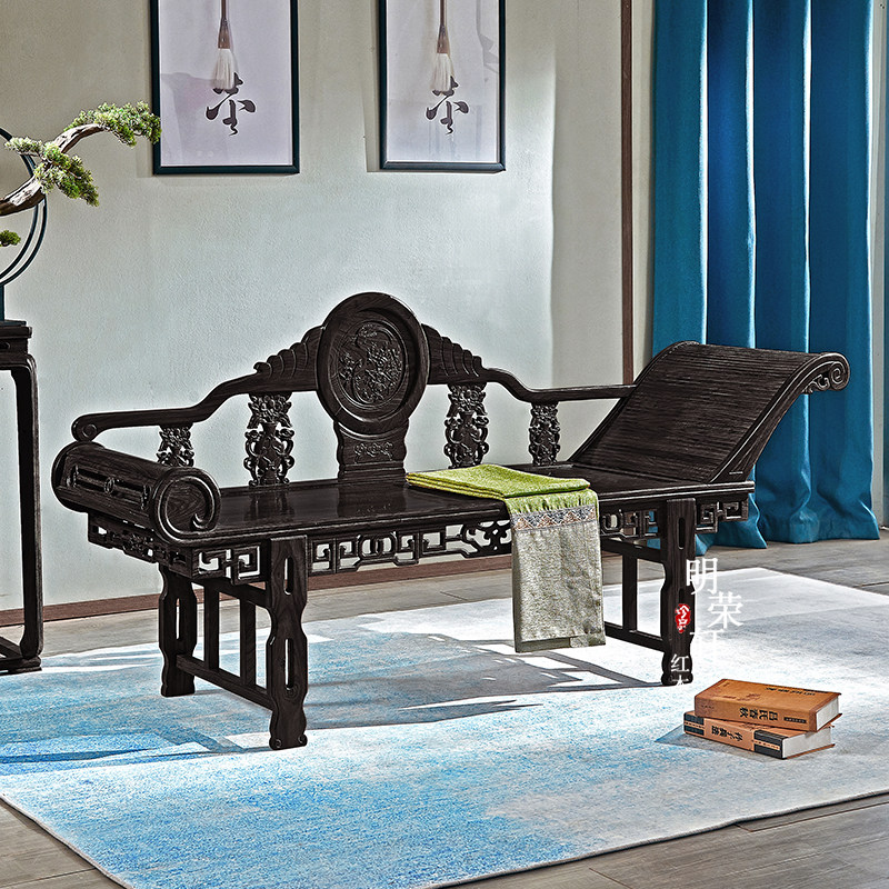 Black Sandalwood Noble Princess Bed Couch chair Lazy Chair New Chinese Vintage Furniture Sculpted Solid Wood Rohan Bed-Taobao