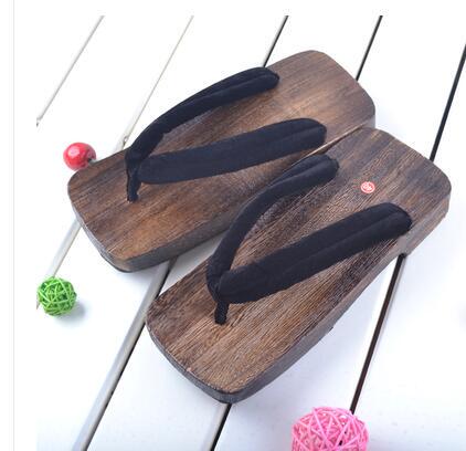 Original Japanese-Style Classic Men's Wooden Clogs, Square Toe, Chinese Style Men's Wooden Clogs, Flip-Flops, Flat Sandals
