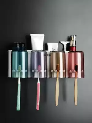 Toothbrush rack non-perforated dressing room wall-mounted storage box gargle Cup brush toothbrush cup hanging wall type cylinder set