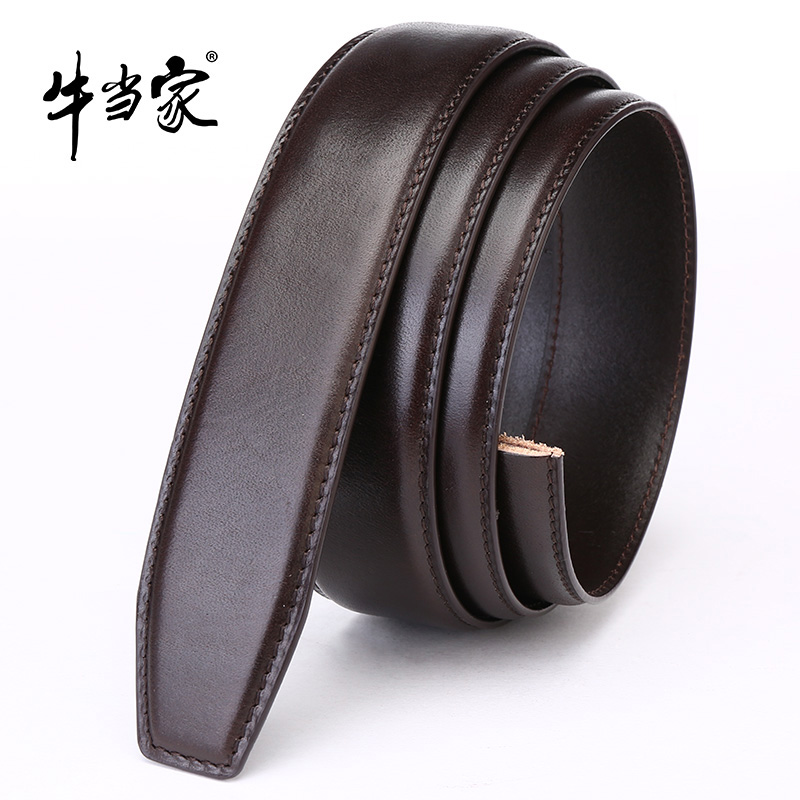 Cow head belt men's real leather without headband automatic buckle trousers belt head layer cowhide middle-aged belt headless belt